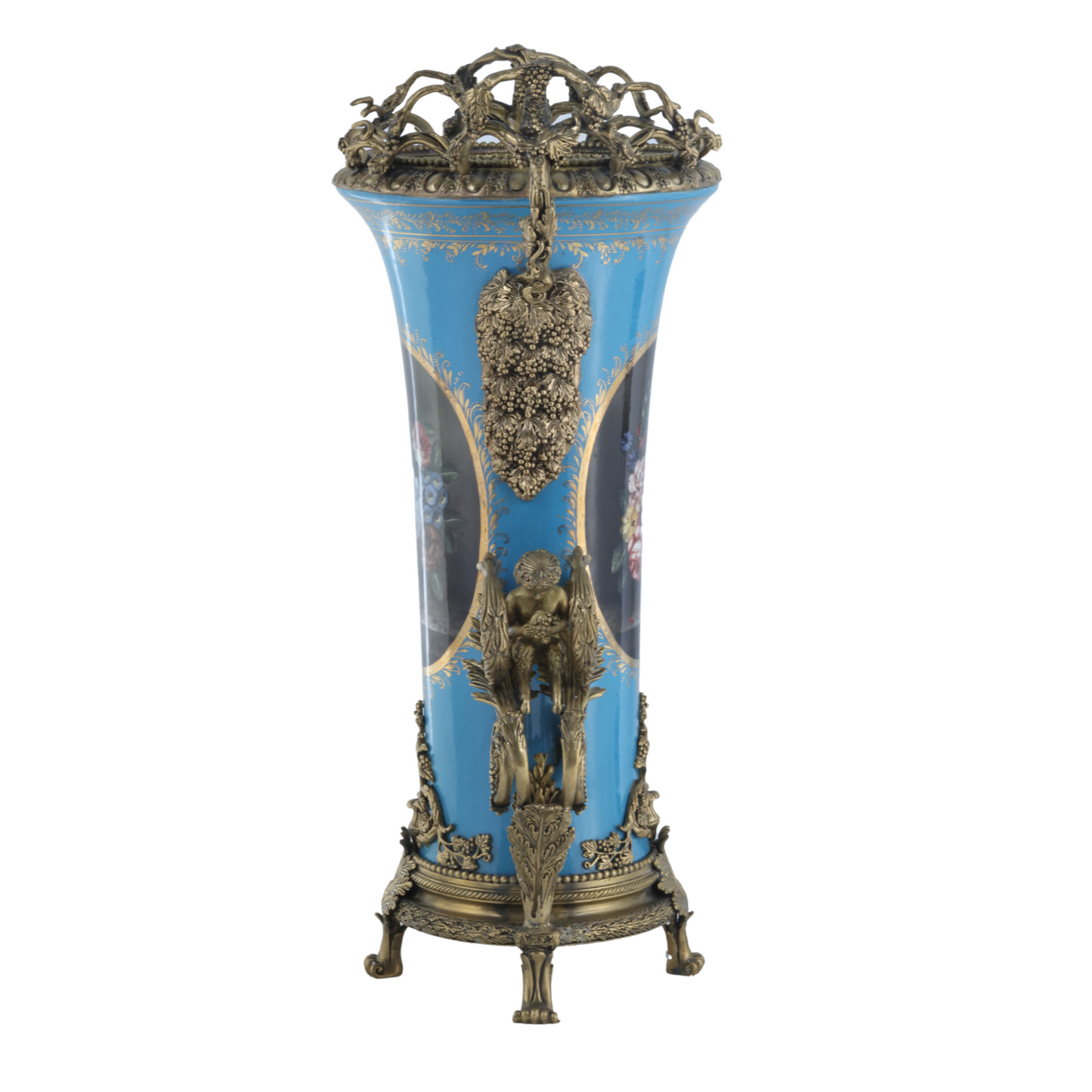 Tall Hand-painted Vase With Bronze Vines