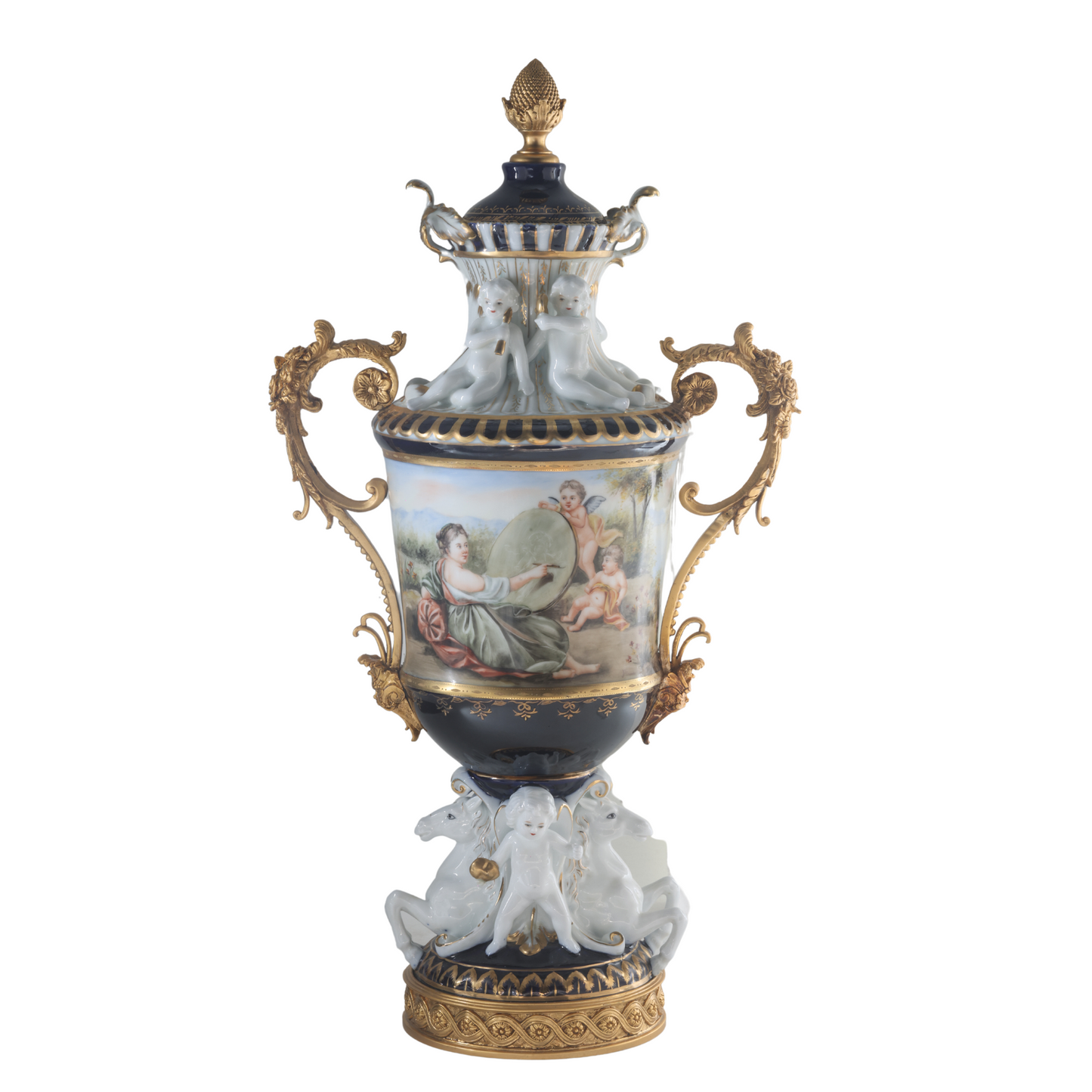 Bronze Handle Rococo Hand-painted Porcelain Vase