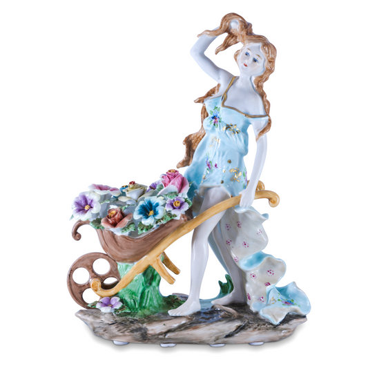 Figura Porcelana Mujer Empujando Flores