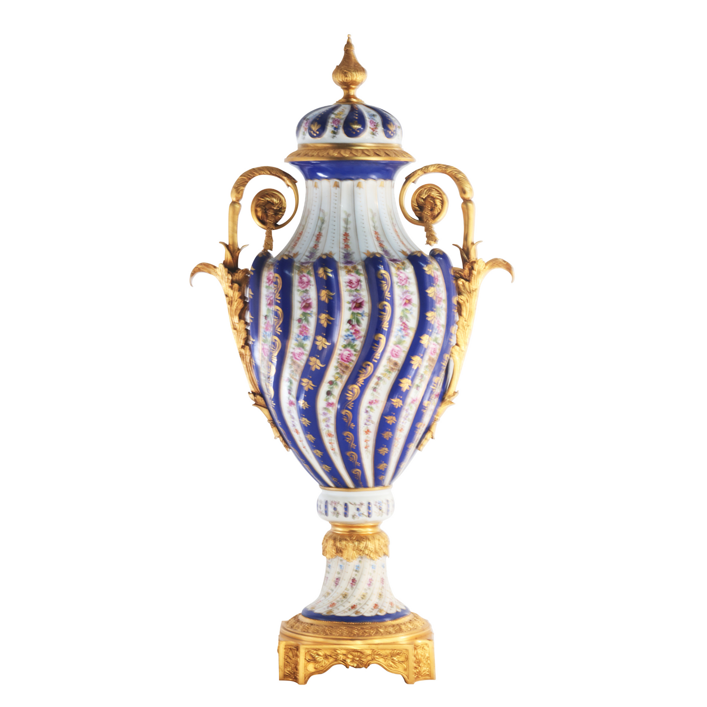 Porcelain Swirl And Bronze Handle Vase