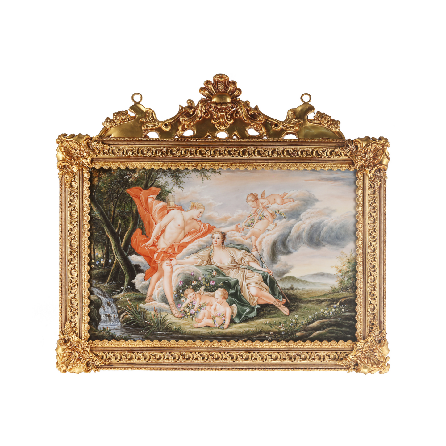 Mythological Porcelain Painting In Bronze Frame