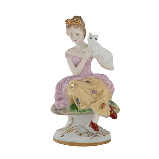 Girl & Her Cat Porcelain Figurine