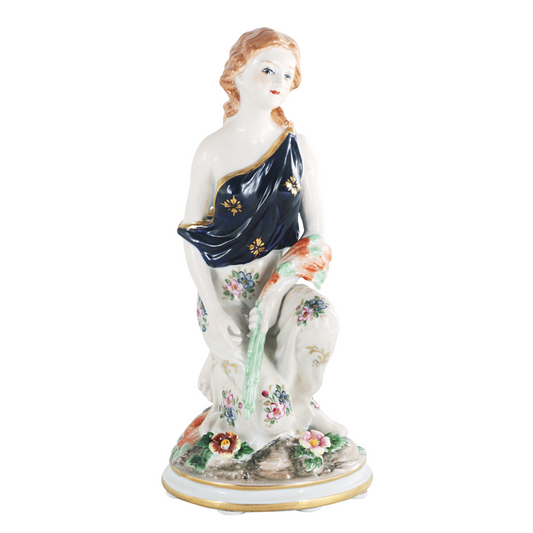 Woman Picking Flowers Porcelain Figurine
