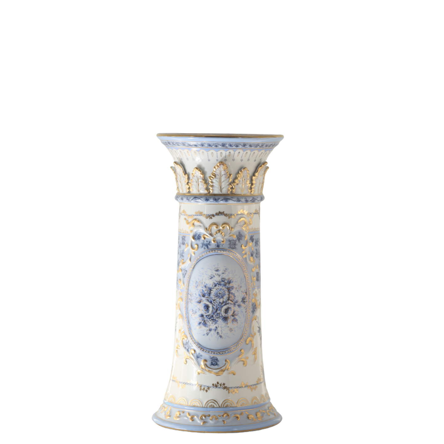 Hand-painted Flower Pot On Pedestal in Blue