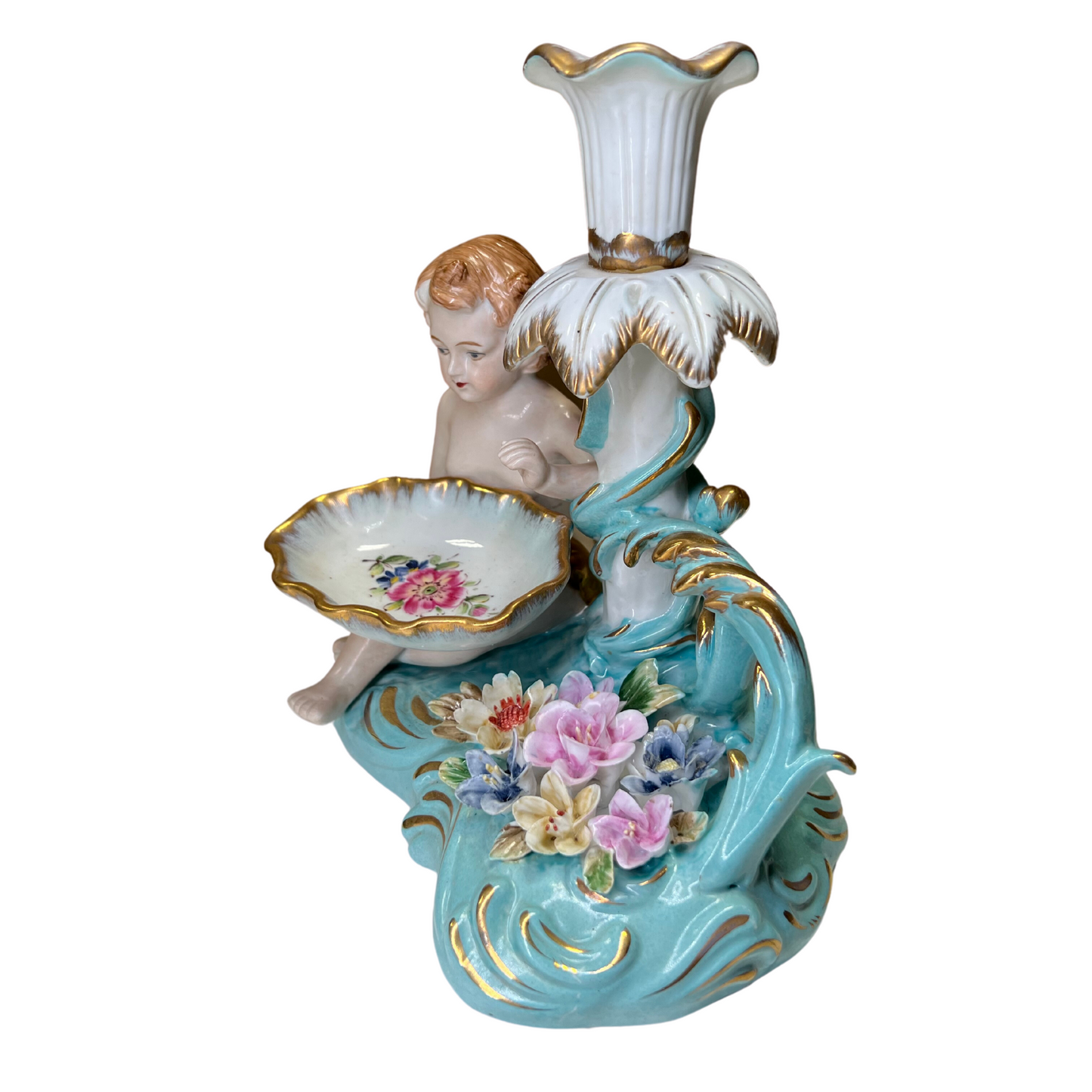 Hand-painted Cherub Candlestick Holder