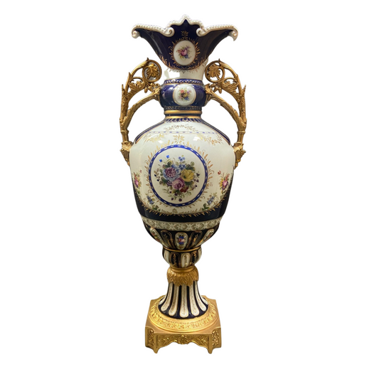 Rococo Style Vase with Hand-painted Motif & Vine Handles