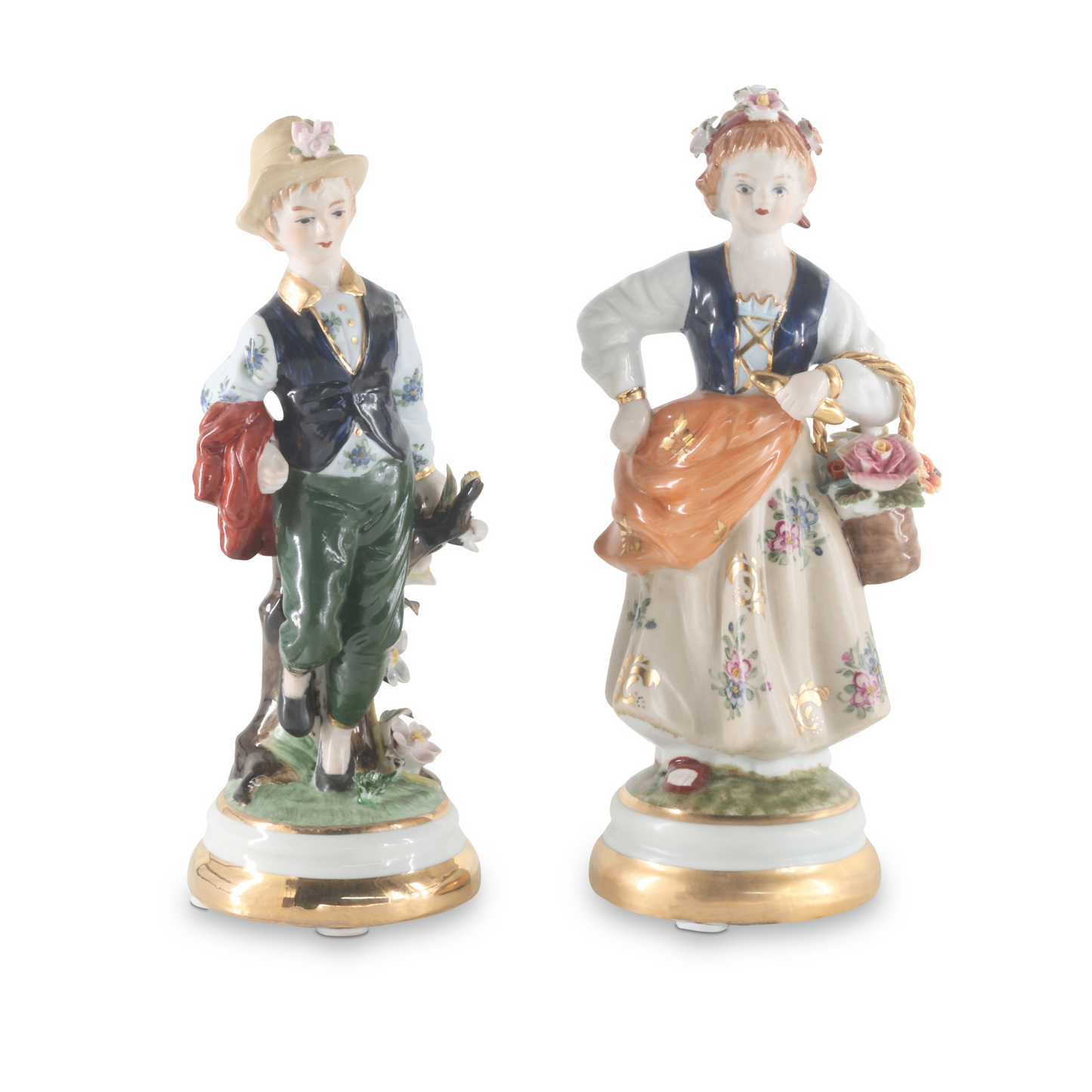 Rococo Style Porcelain Young Girl & Boy Figurine Pair