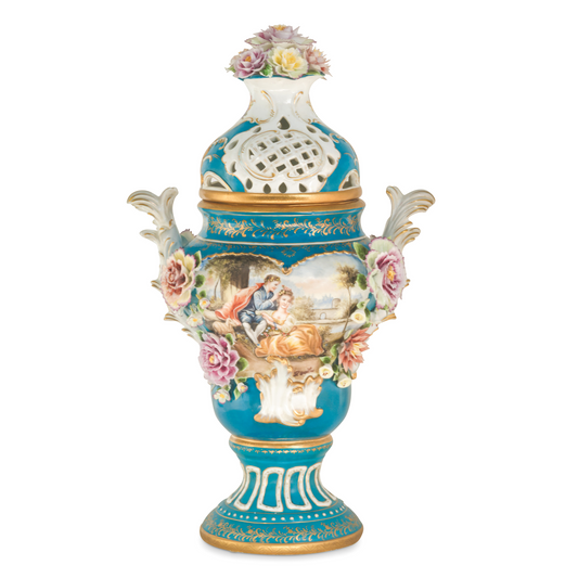 Potpourri  Hand-painted Vase with Rococo Motif and Porcelain Flowers