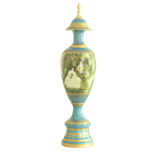 Hand-Painted Rococo Style Porcelain Jar in Nature Motif