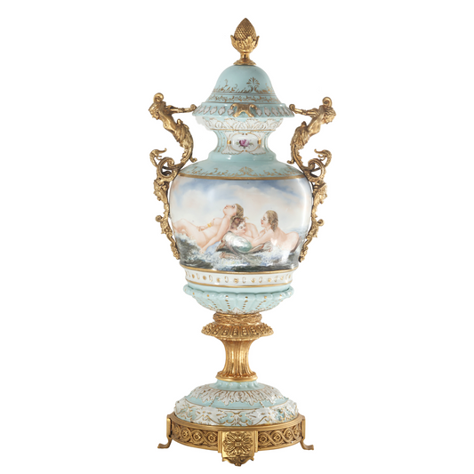 Hand-Painted Bronze Handle French Style Porcelain Vase