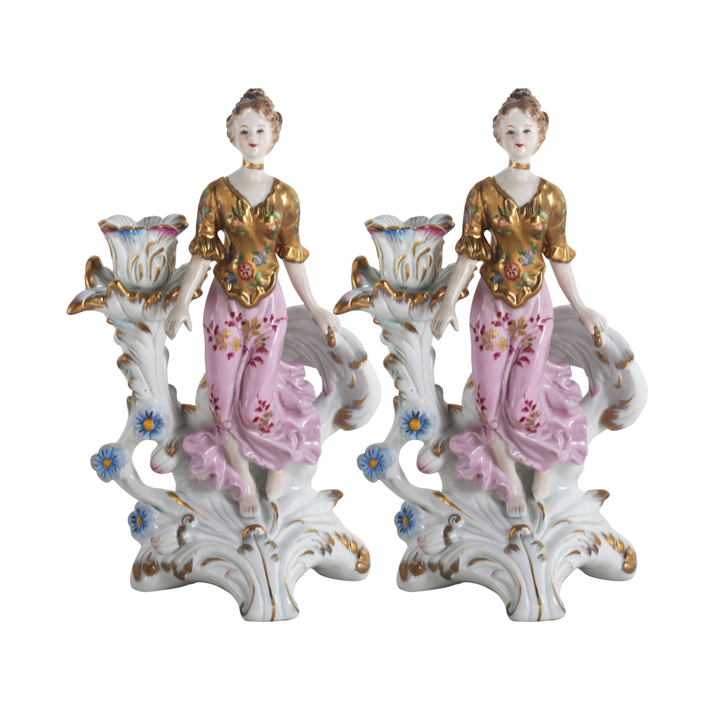 Pareja de Portavelas de Porcelana