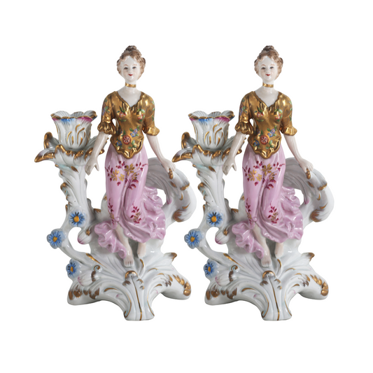 Pair of Hand-painted Porcelain Candlestick Holders
