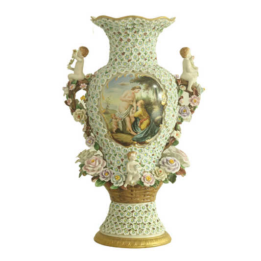 Porcelain Flower Three Dimensional Cherub Vase