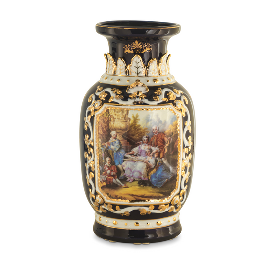 Rococo Style Hand-painted Motif Vase in Dark Blue