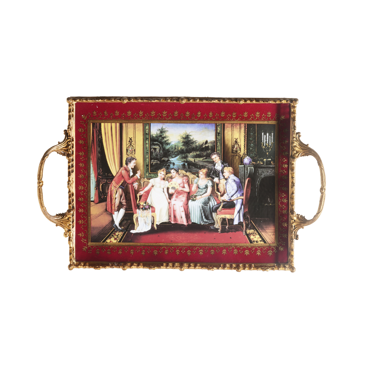 Hand-painted Society Porcelain and Bronze Serving Tray