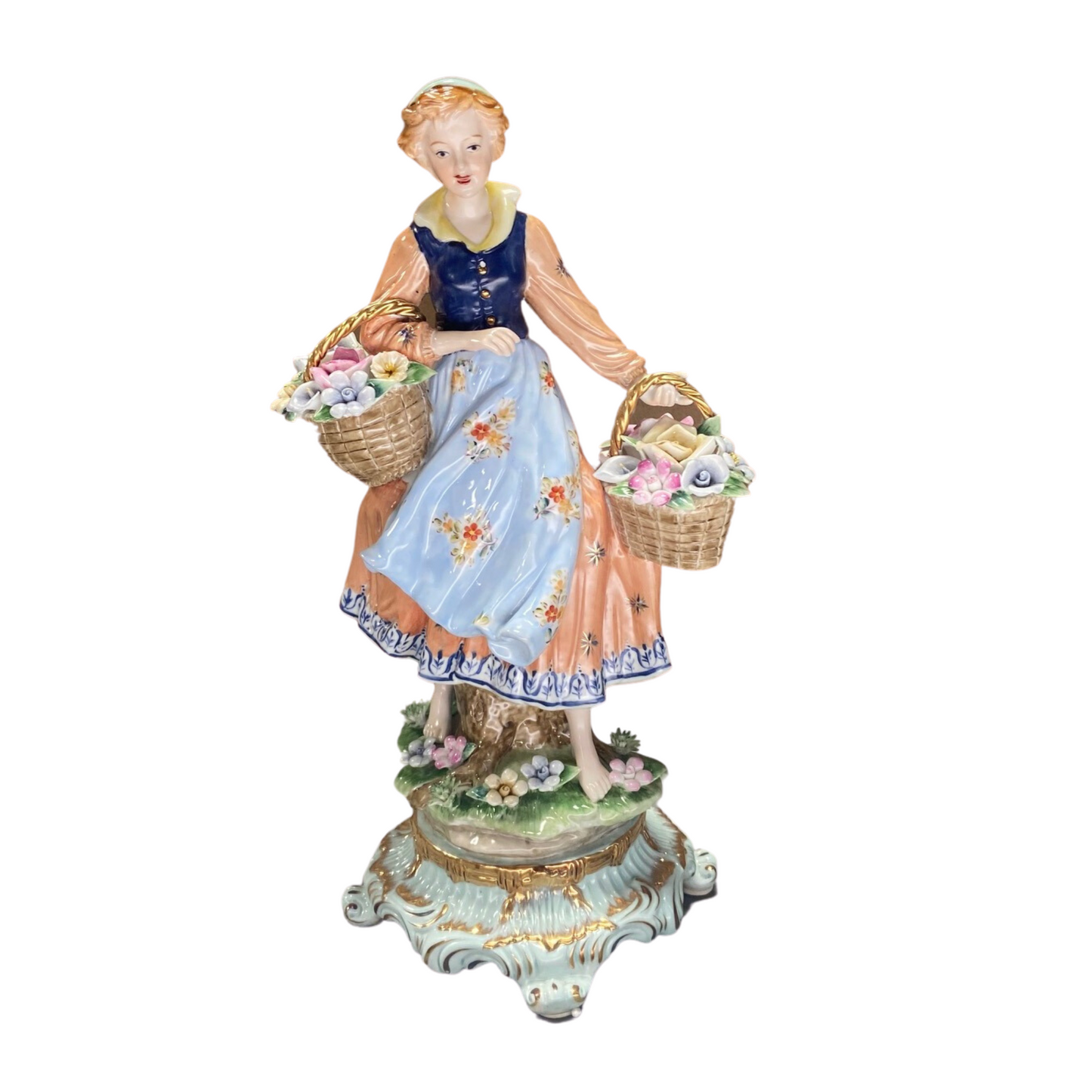 Girl With Flower Baskets Porcelain Figurine
