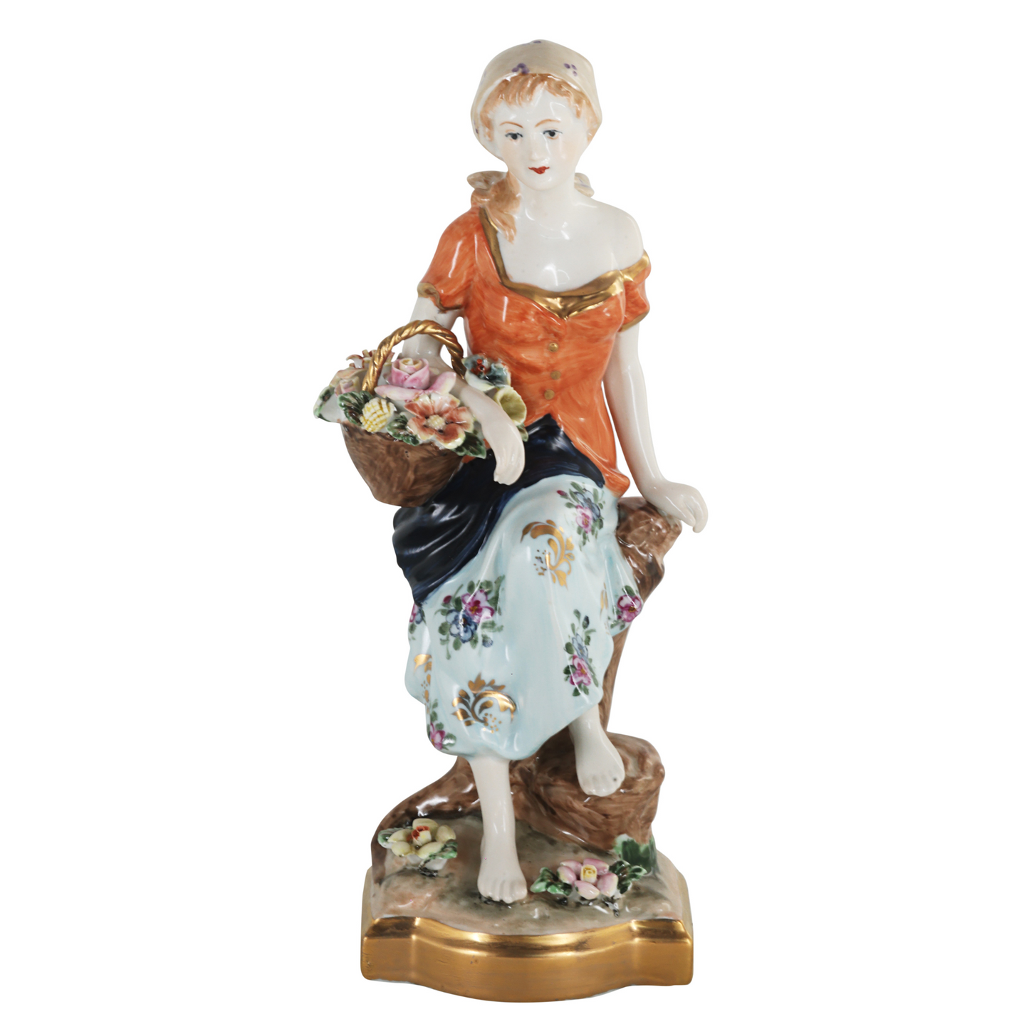 Woman Picking Flowers Hand-painted Porcelain Figurine