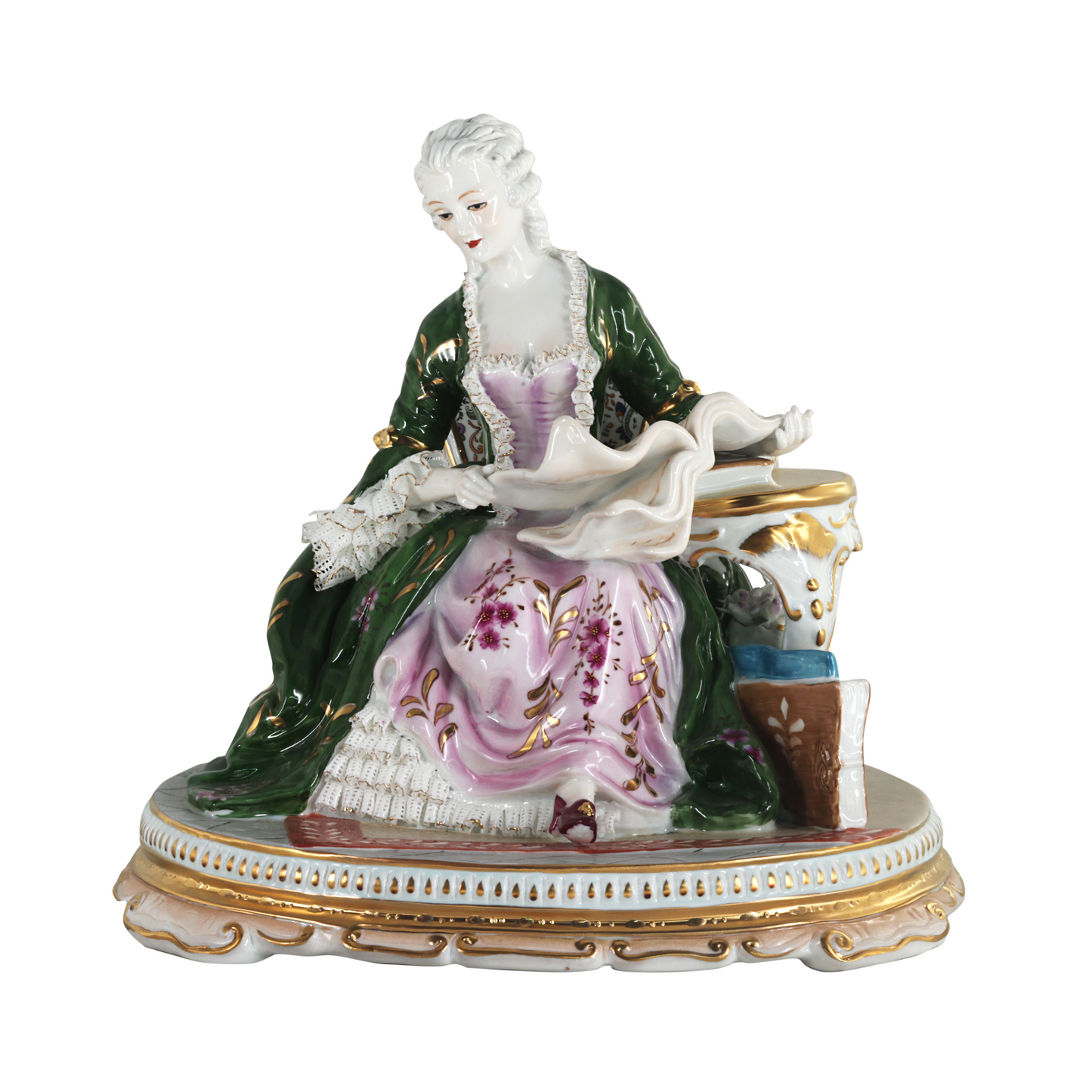 Net Lace Porcelain Reading Lady Figurine