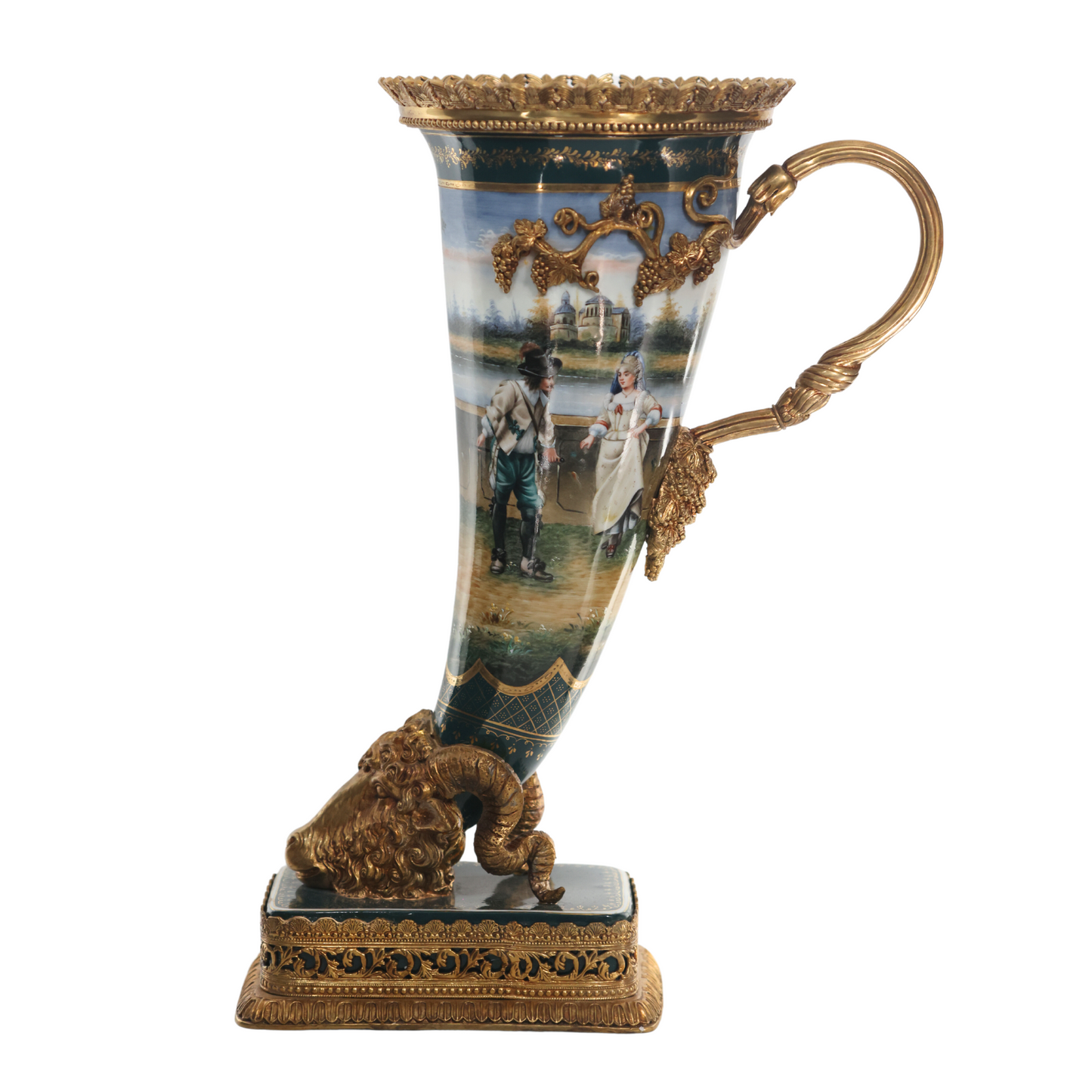 Hand-painted Rococo Style Tall Ram Vase
