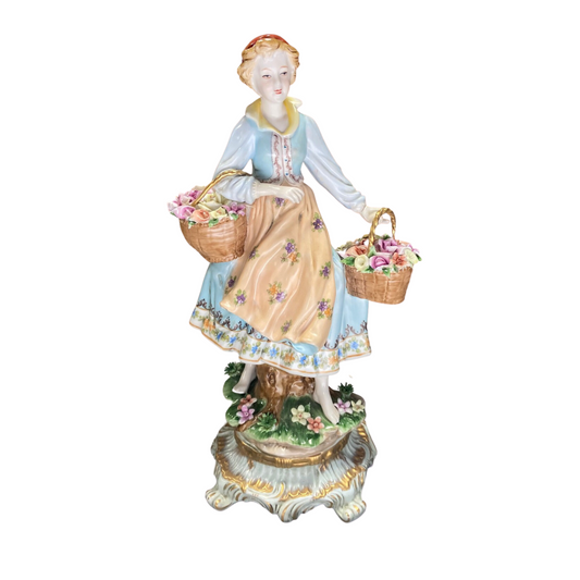 Girl With Flower Baskets Porcelain Figurine