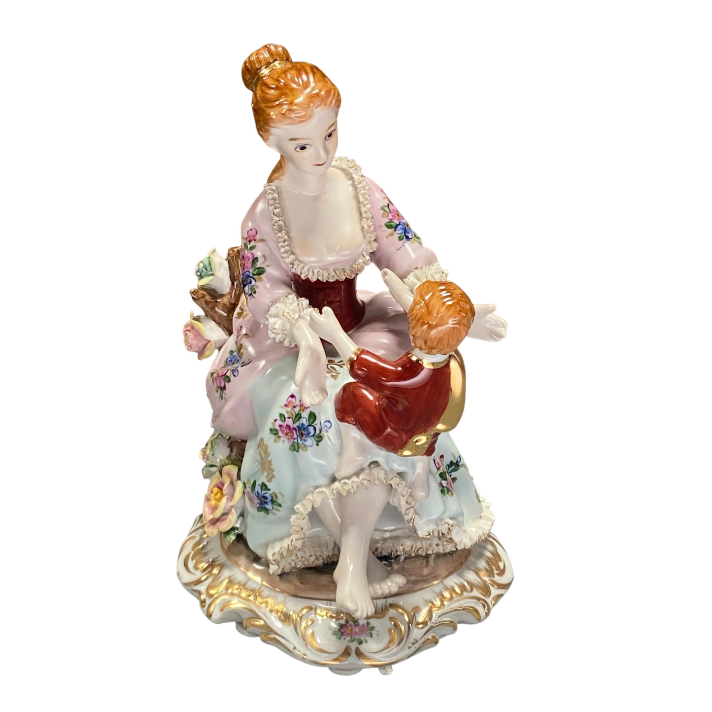 Hand-painted Mother Playing With Her Child Porcelain Figurine