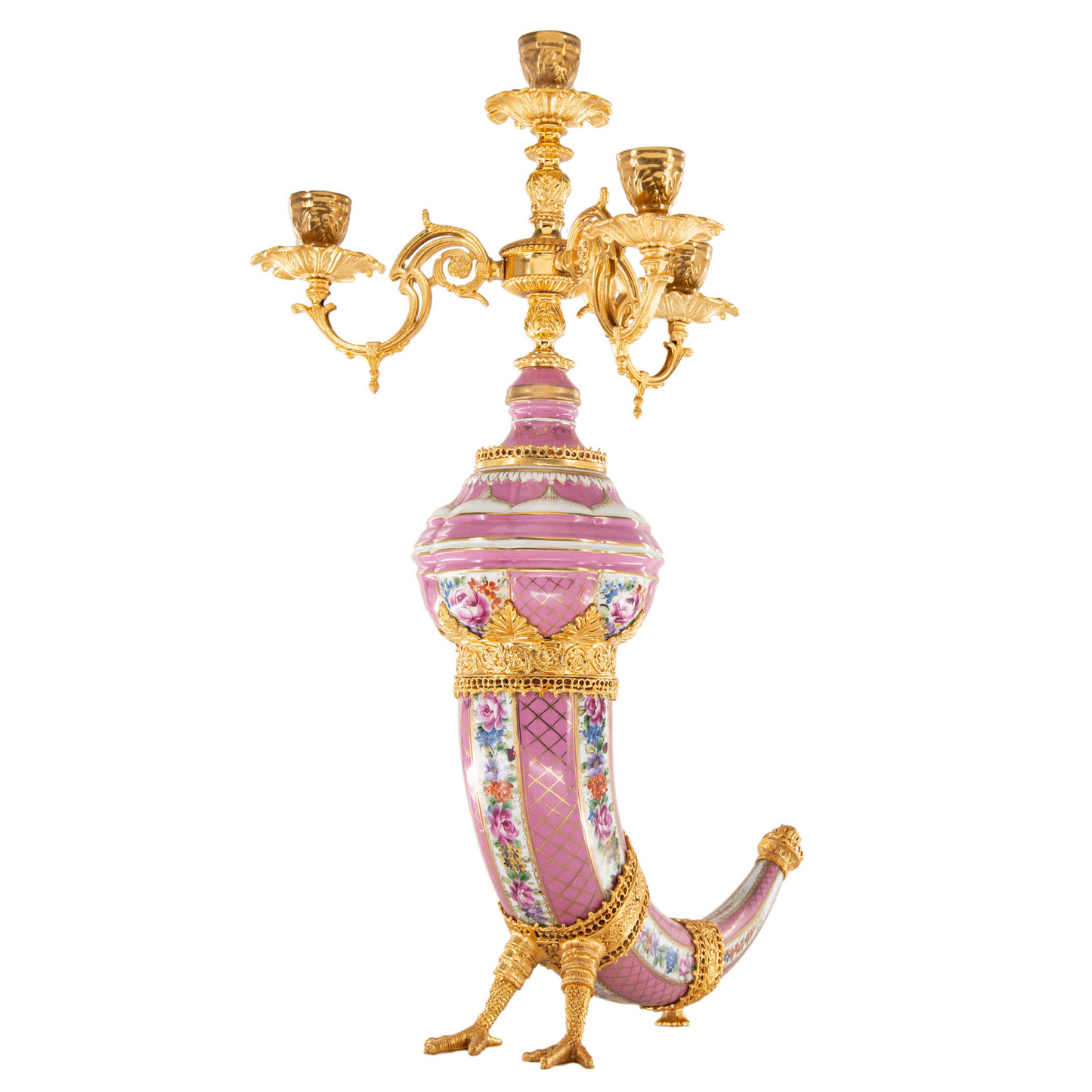 Bronze & Porcelain Cornucopia Candelabra