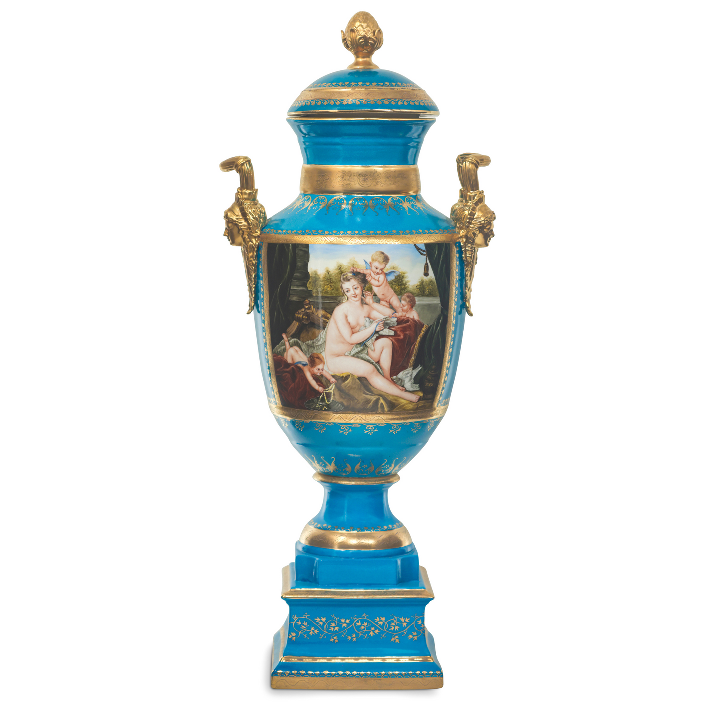 Hand-painted French Style Porcelain Urn with Baroque Floral Motif
