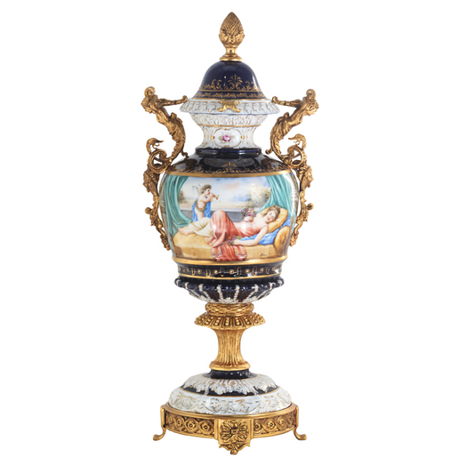 Hand-painted Bronze Handle Rococo Porcelain Vase