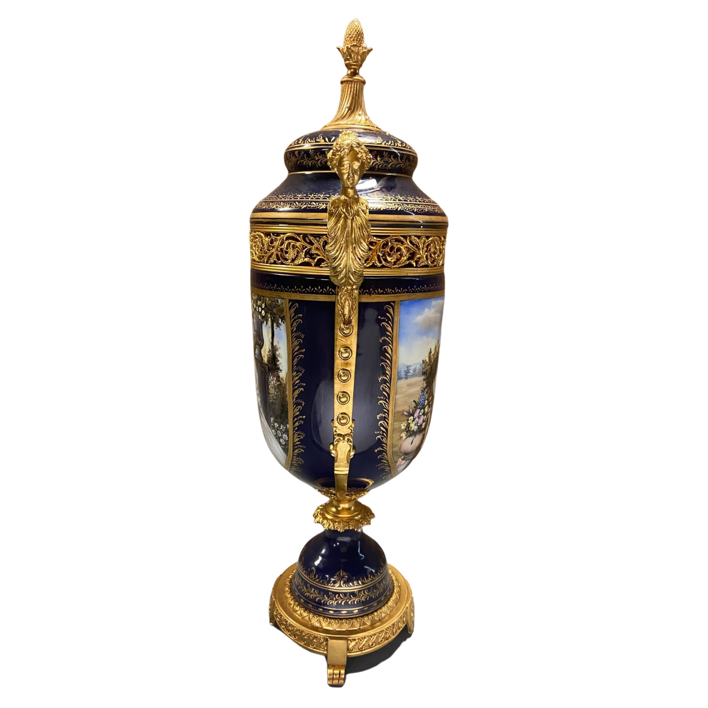 Hand-painted Potpourri Porcelain And Bronze Urn