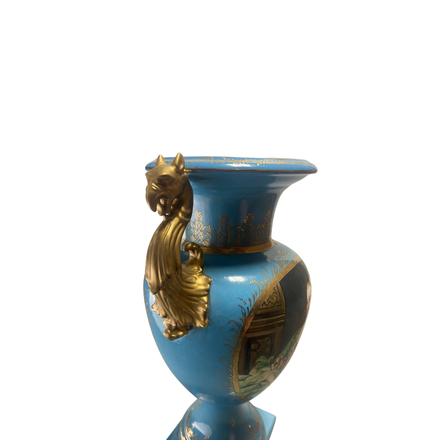 Jarrón de porcelana con mango de bronce