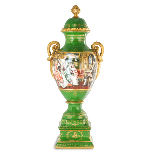 Hand-painted Green Courtship Vase