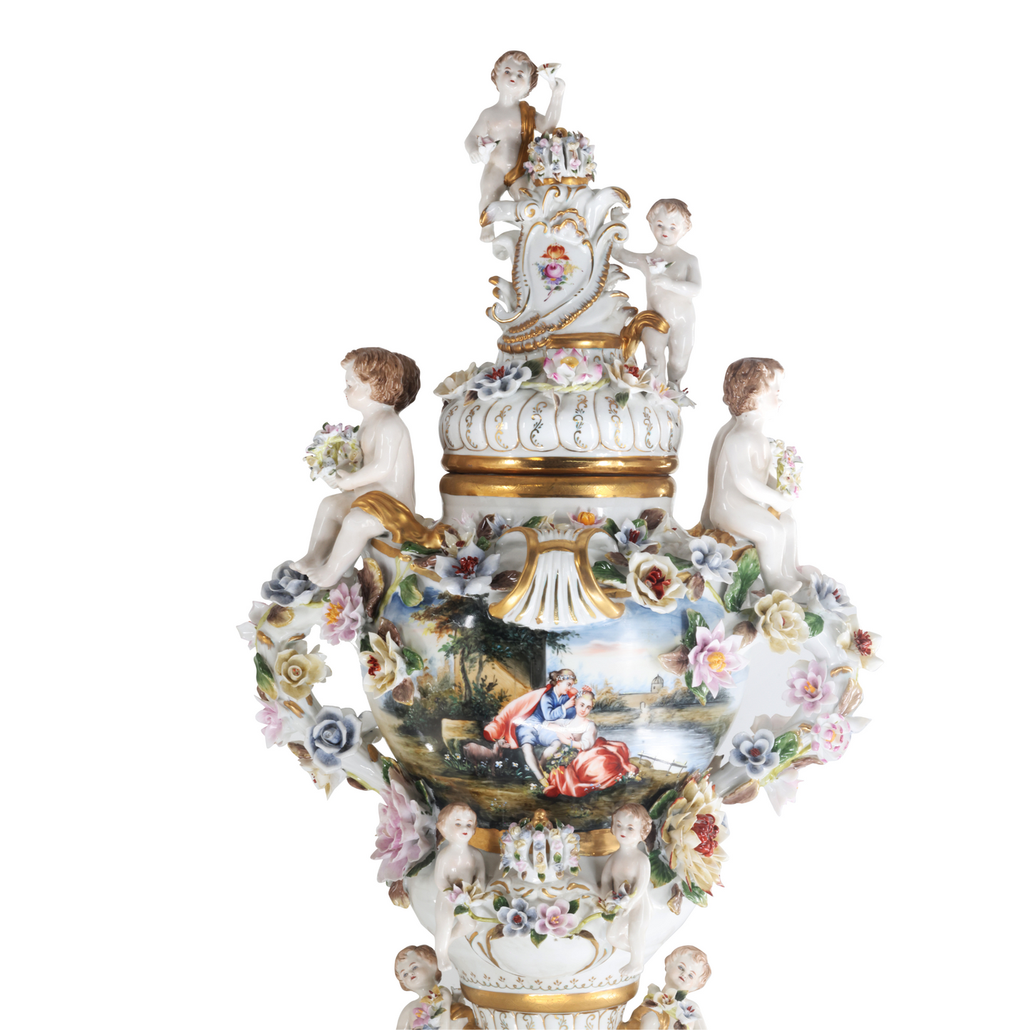 Hand-painted Rococo Three Dimensional Porcelain Flower Urn