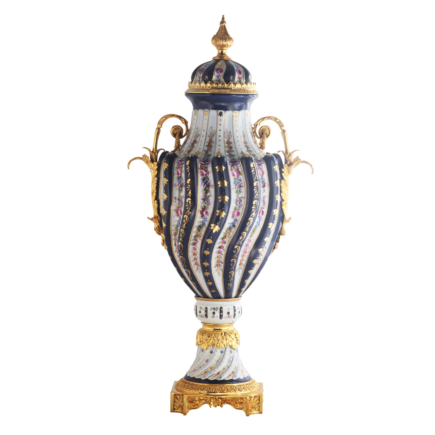 Porcelain Swirl And Bronze Handle Vase