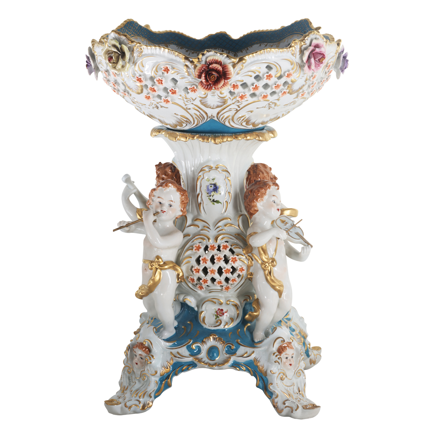 Tall Hand-painted Porcelain Cherub Bowl