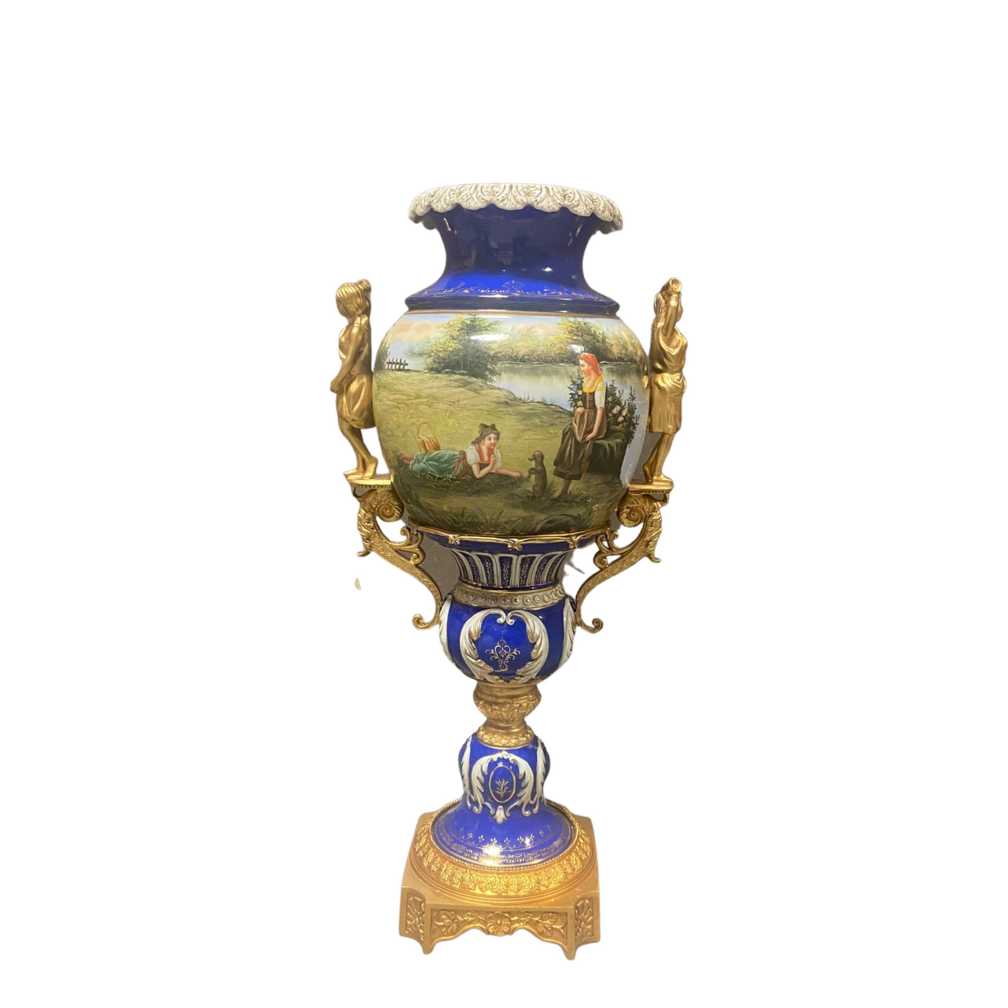 Urna de porcelana con mango de bronce única