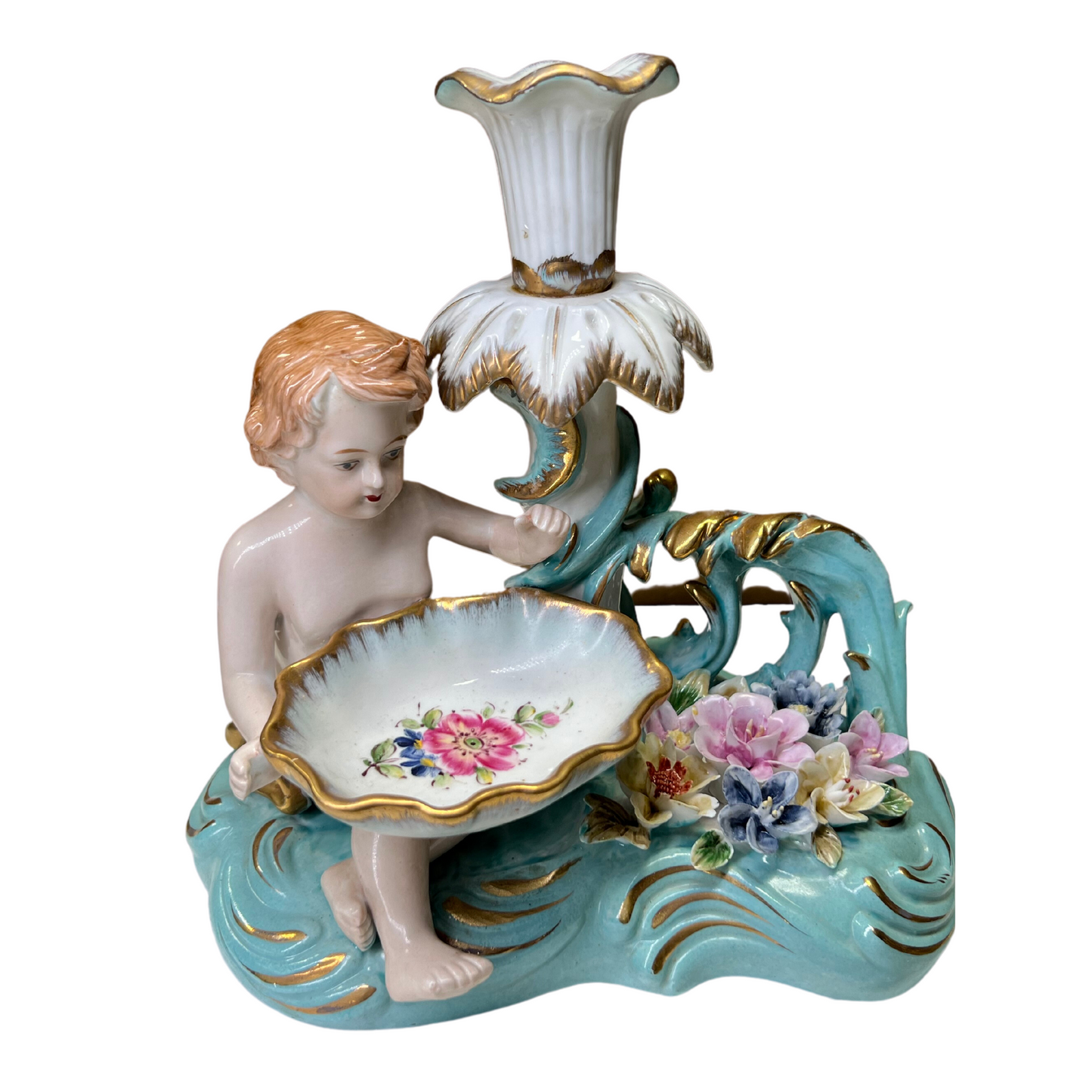 Hand-painted Cherub Candlestick Holder