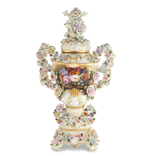 Urna de Querubín Tridimensional con Flor de Porcelana