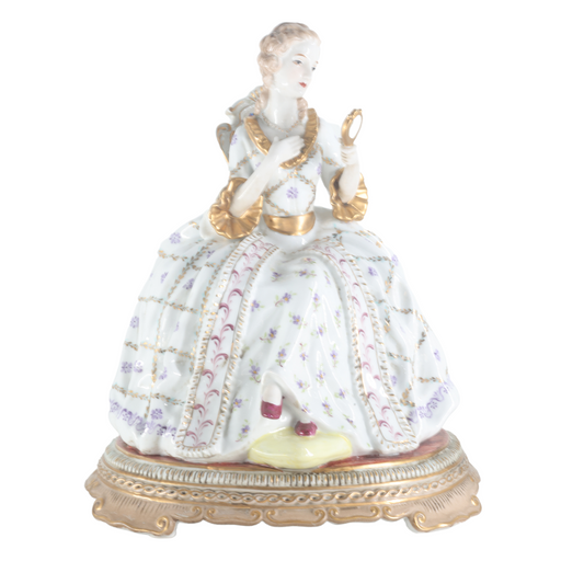 Late 20th Century Hand-Painted Porcelain Reading Lady Baroque Style Porcelain Figurine