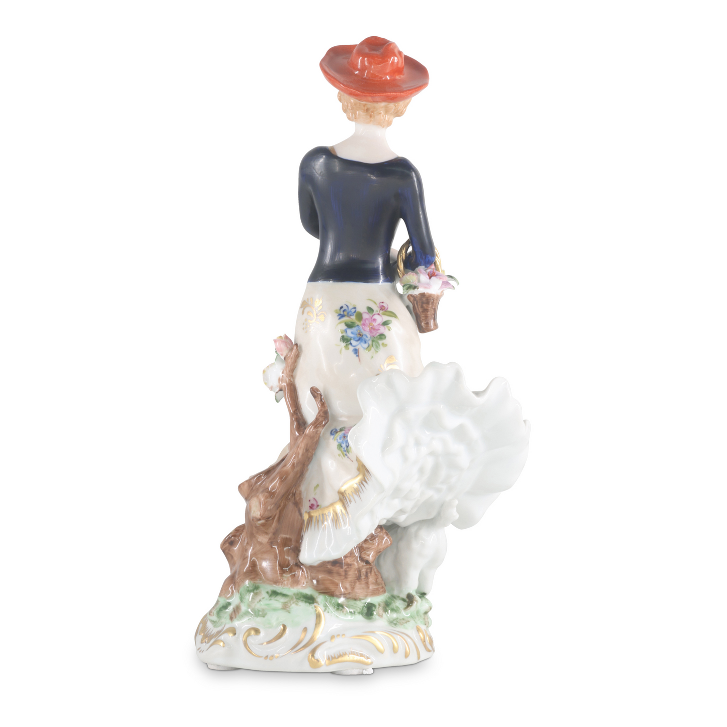 Lady Holding Basket Full Of Flowers Porcelain Figurine