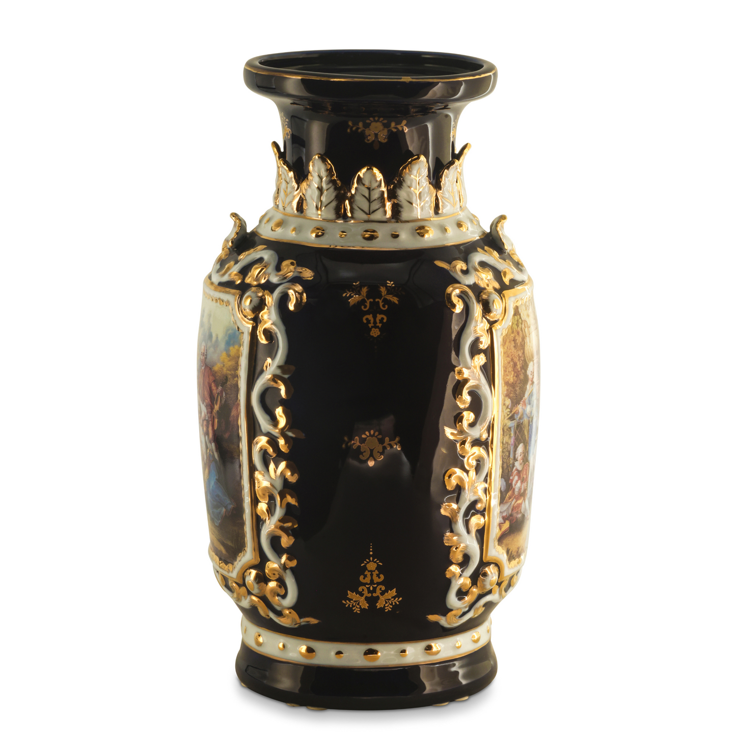 Rococo Style Hand-painted Motif Vase in Dark Blue