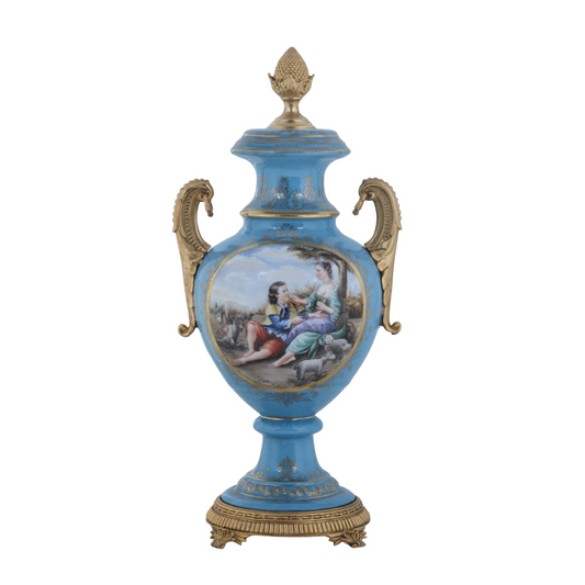 Bronze Handle Rococo Porcelain Urn