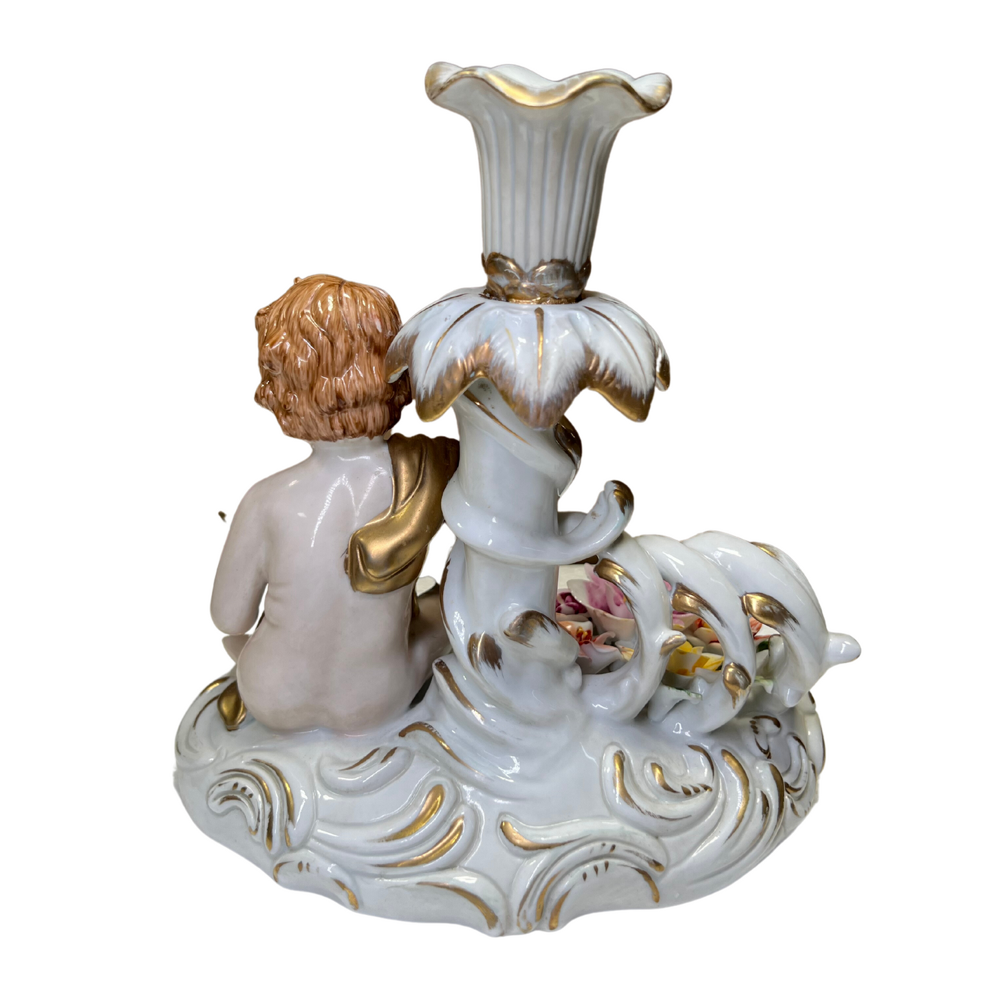 Hand-painted Cherub Candlestick Holder