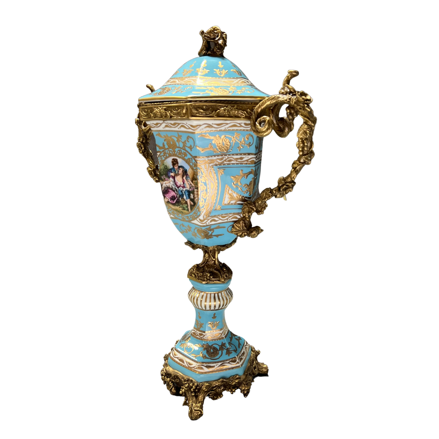 Teal Urn with Rococo Motifs