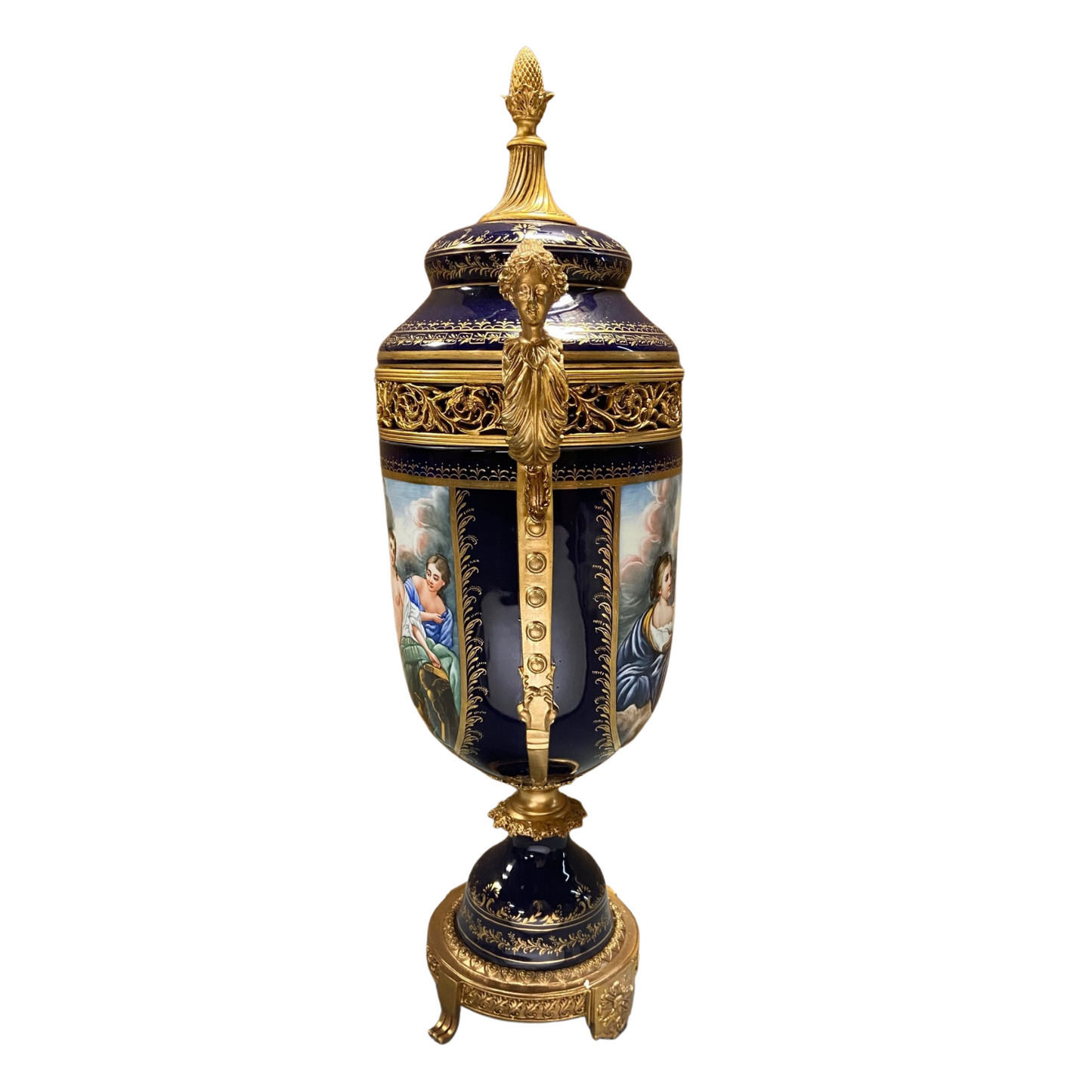 Hand-painted Potpourri Porcelain And Bronze Urn