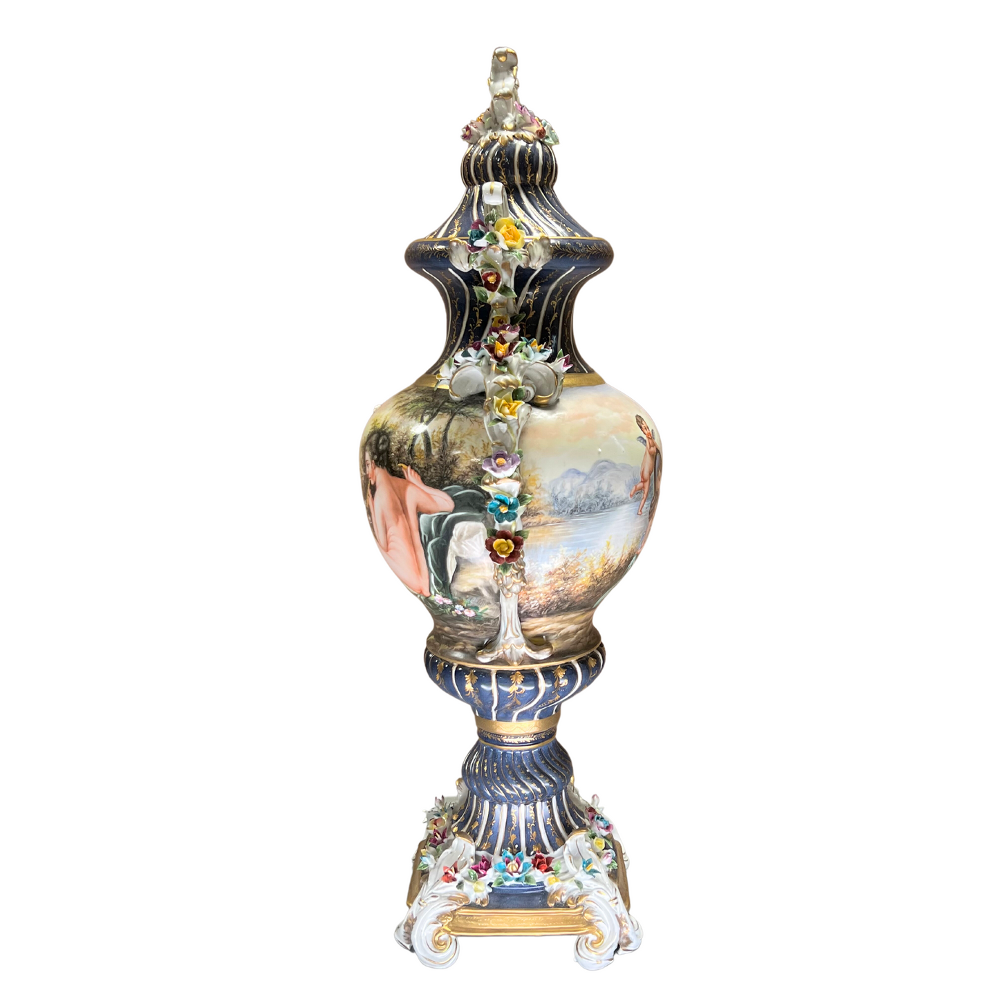 Hand-painted Rococo Porcelain Flower Handle Urn