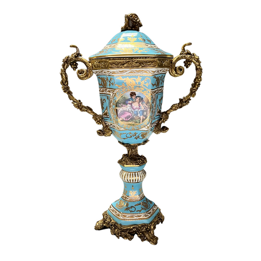 Teal Urn with Rococo Motifs