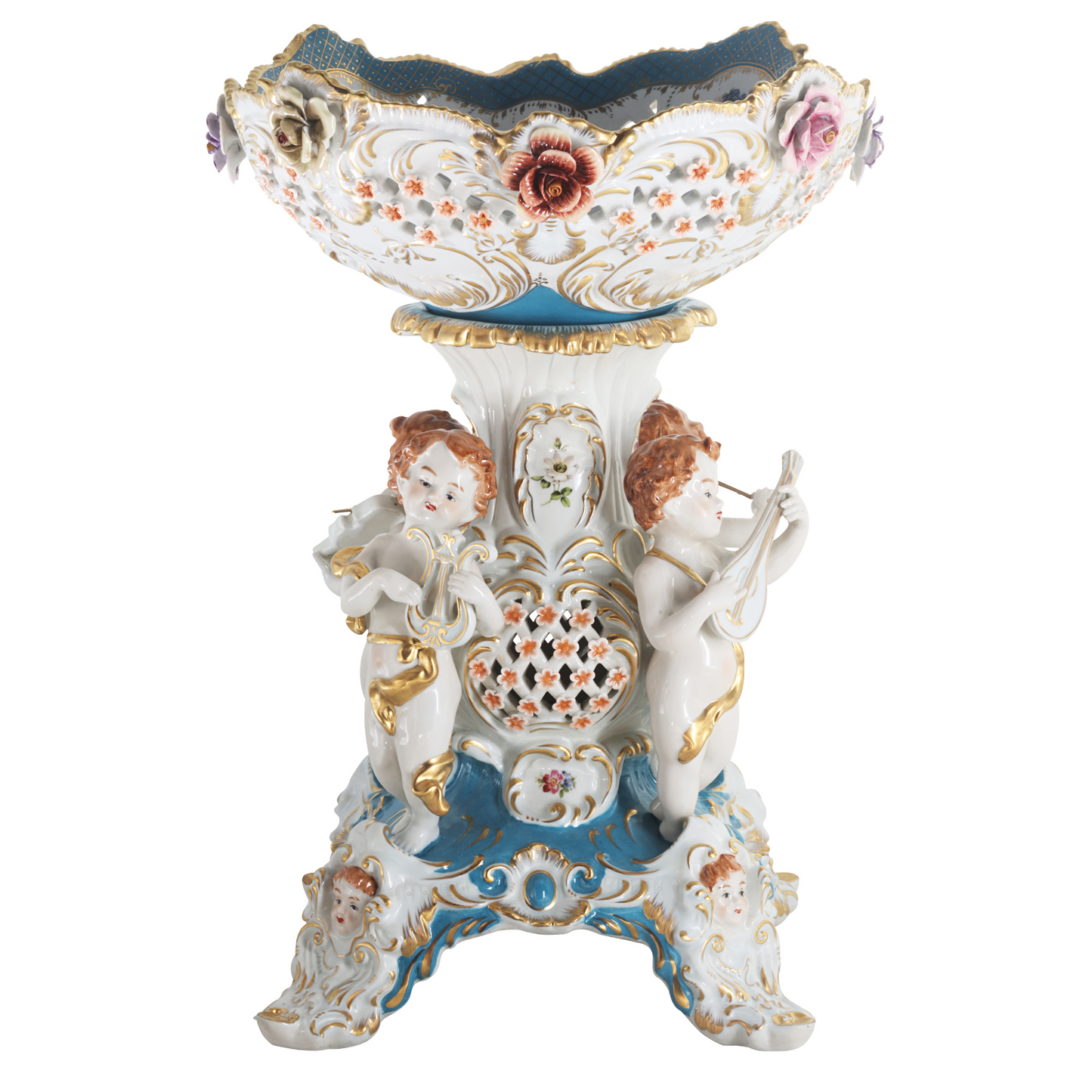 Tall Hand-painted Porcelain Cherub Bowl