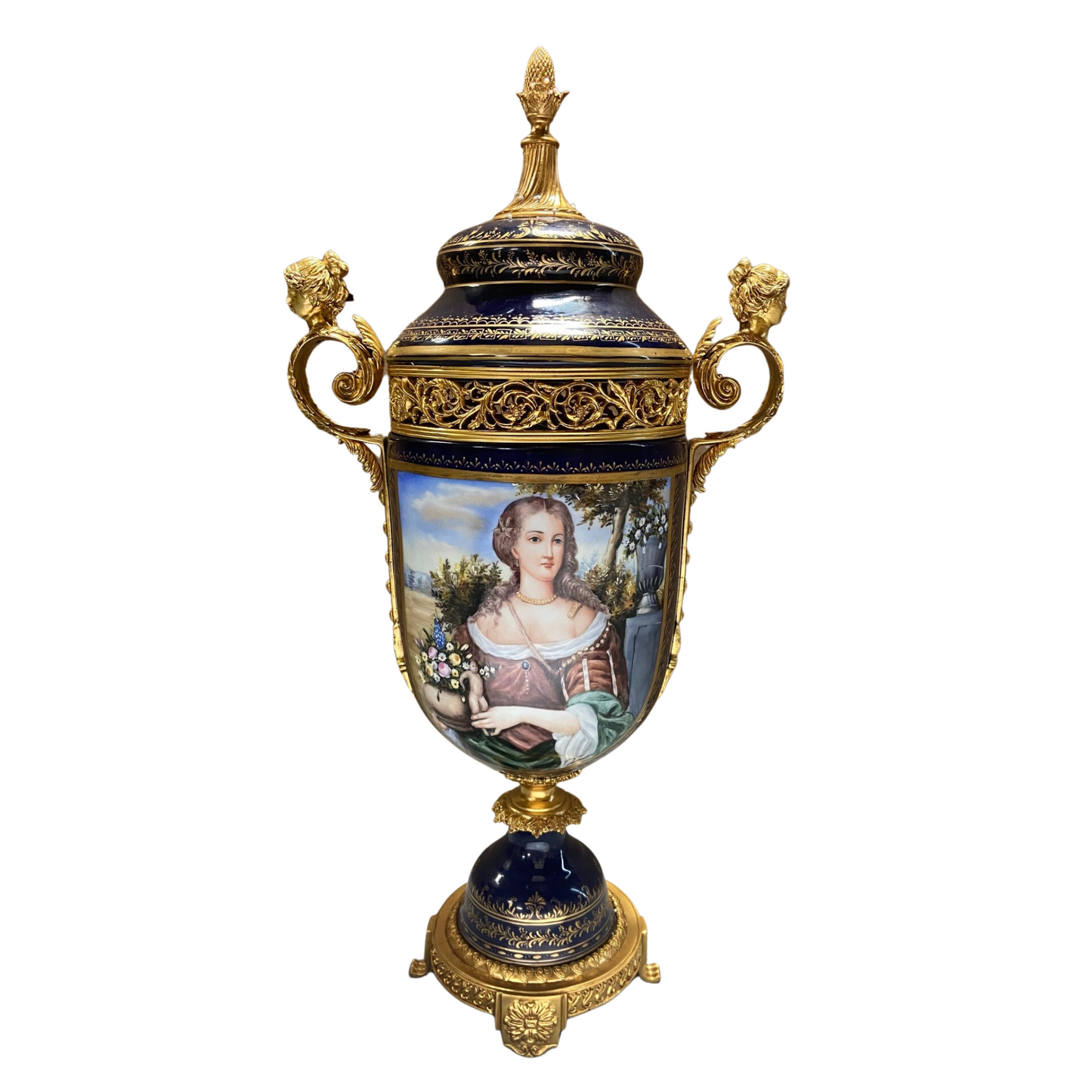 Hand-painted Potpourri Porcelain And Bronze Urn