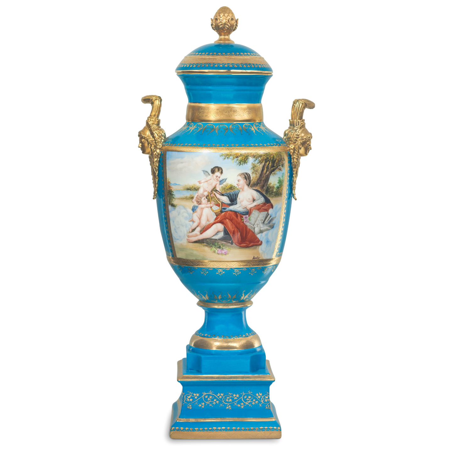 Hand-painted French Style Porcelain Urn with Baroque Floral Motif