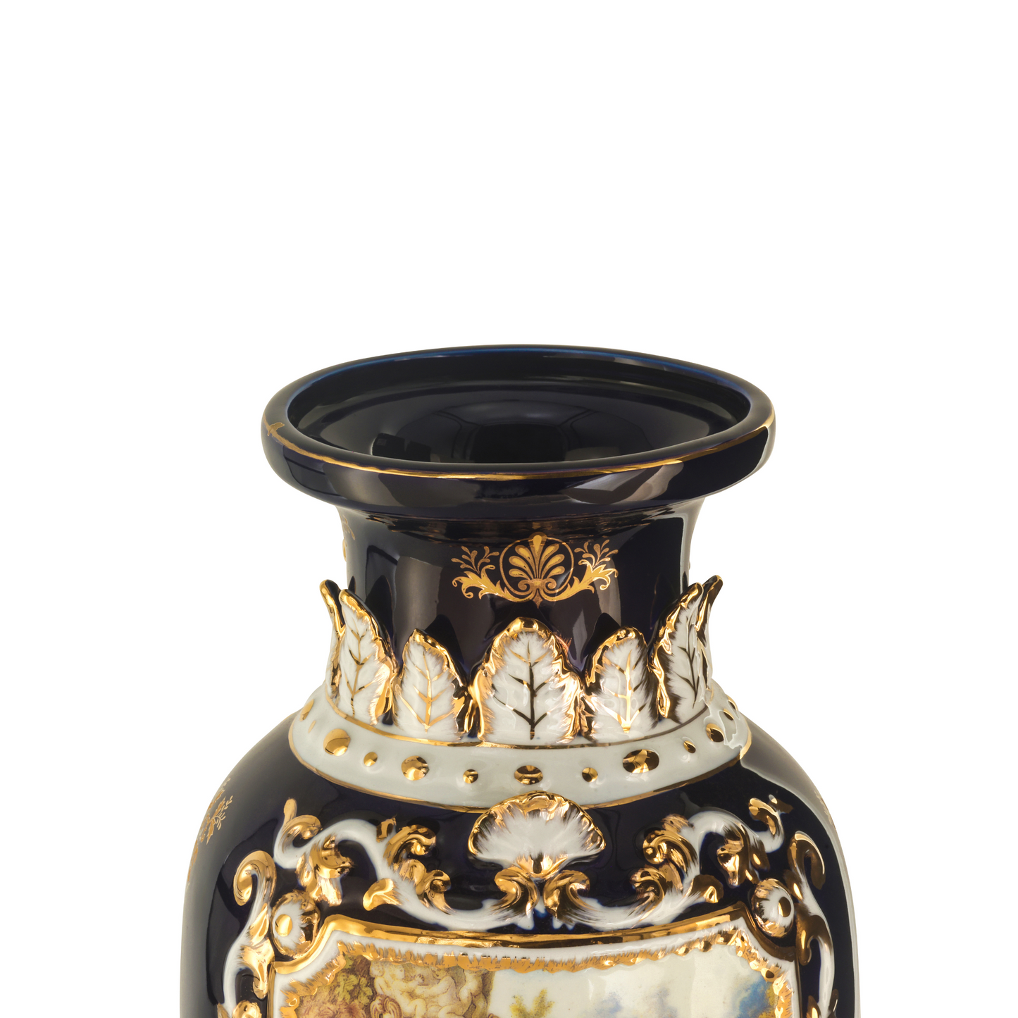 Rococo Style Hand-painted Motif Vase in Dark Blue